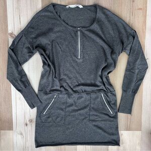 Athleta Charcoal Gray Zip-Neck Long Sleeve Tunic Sweater